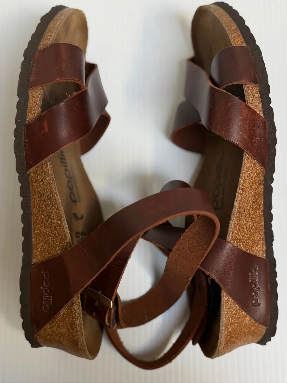 Papillio Women's Dark Brown Leather Cross-Strap Sandals